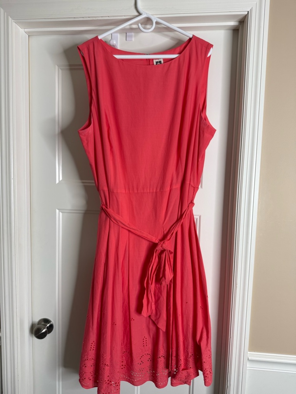NWT Women’s Anne Klein Coral Pink Sleeveless Midi Dress with Eyelet Hem, 22W